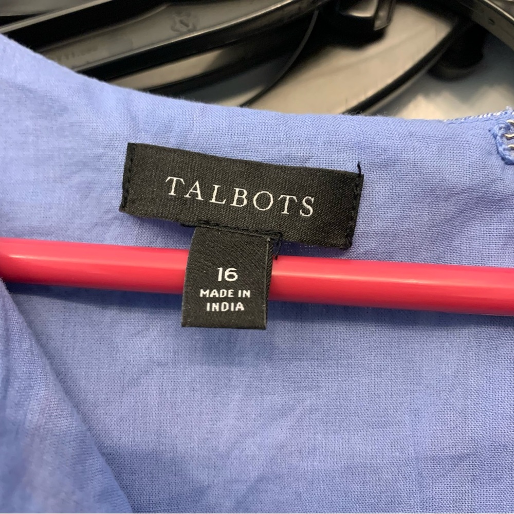 Talbots Dress Linen Blue Embroidered 16 - Picture 14 of 15